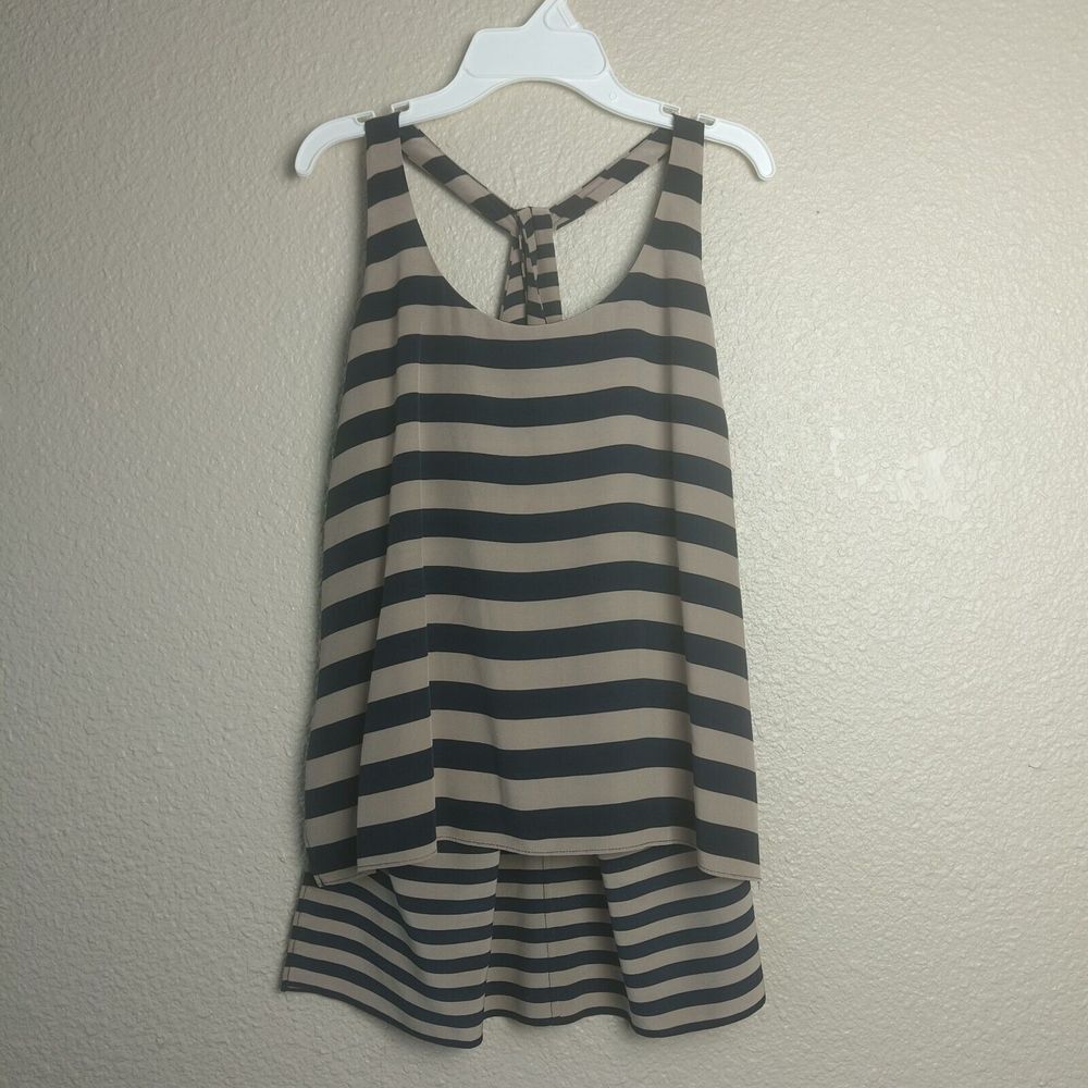 Tank top with twisted back in blue striped 100% silk BCBGMaxazria for women sz M